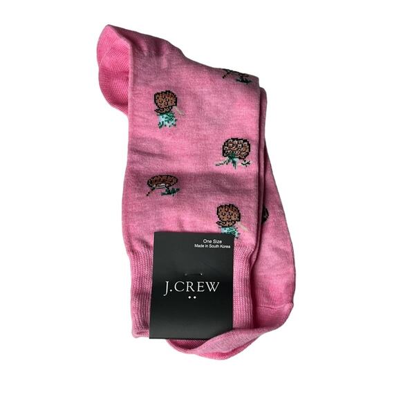 J.Crew  Preppy Crew Style Trouser Pink Tropical Coconut Drink Socks OS NWT - Picture 8 of 8